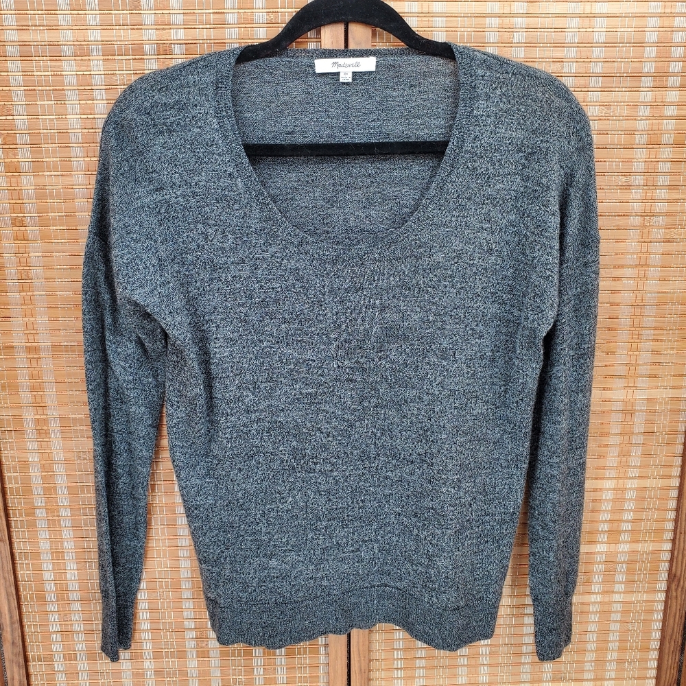 ♡ Madewell Wool Blend Marled Gray Scoop Neck Sweater Long Sleeve Size XS